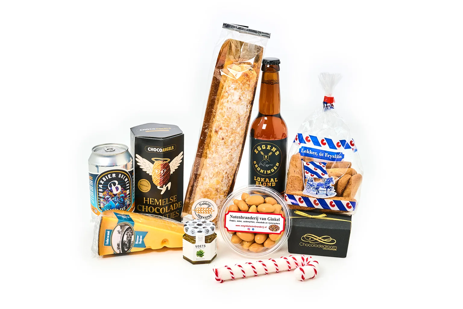 Kerstpakket met bier, kaas, koek en andere producten uit Noord-Nederland